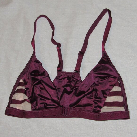 Victoria's Secret Plum Purple Satin Front Close Mesh Sides Bralette Bra sz Small - Picture 1 of 3